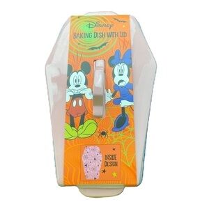 Disney Coffin Shaped Ceramic Baking Pan NEW W/ Handle Pink Mickey Mouse